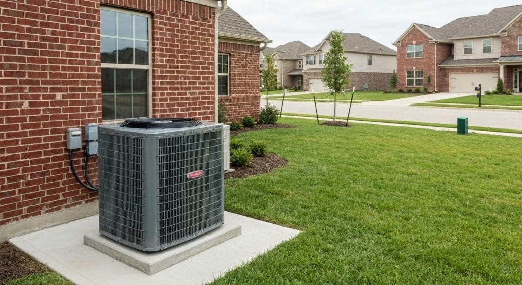 Tidy,Suburban,Hvac,Setup,With,Outdoor,Ac,Unit,On,Concrete